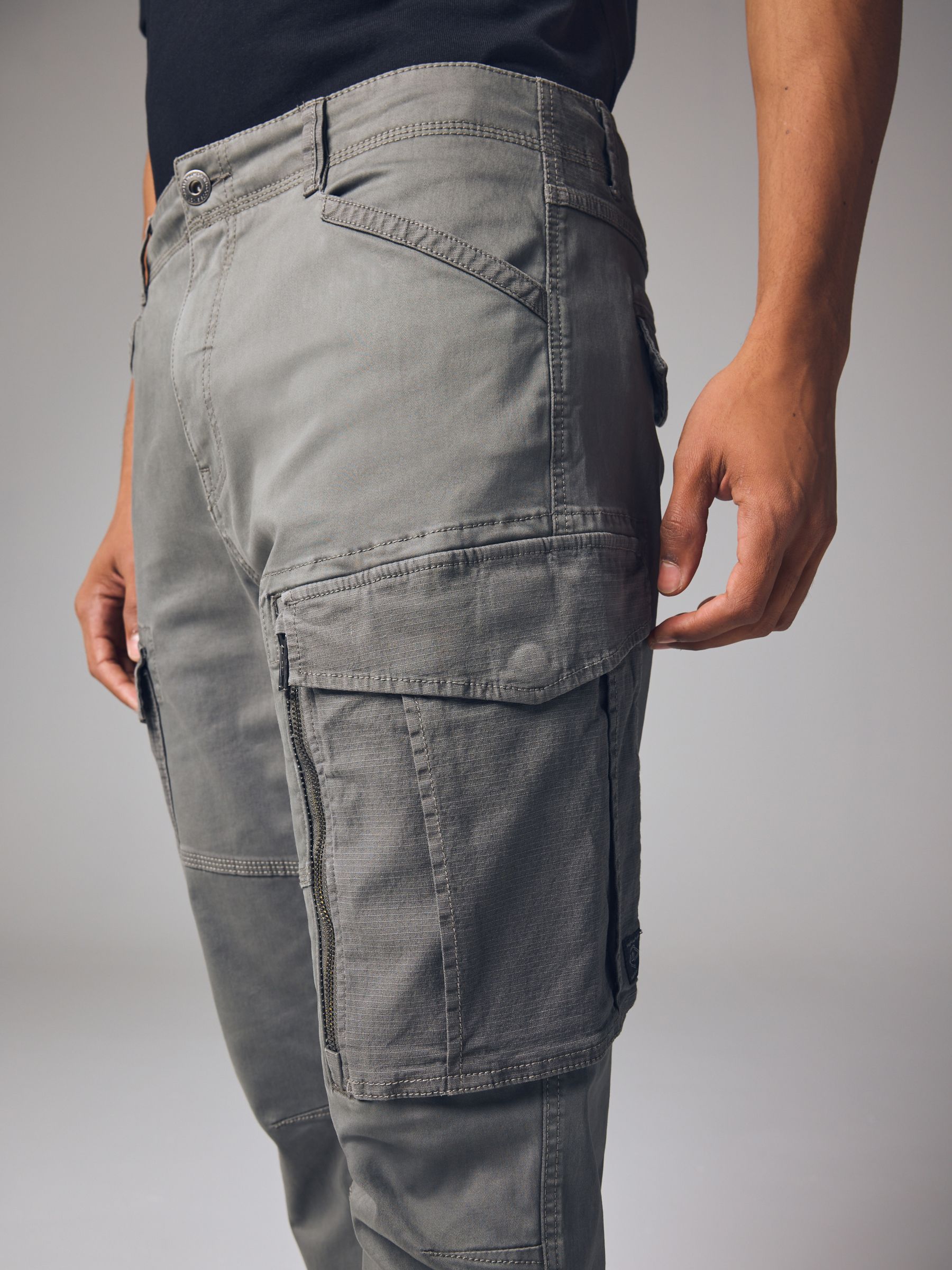 Buy Pale Green Slim Fit Zip Detail Stretch Cargo Trousers from the