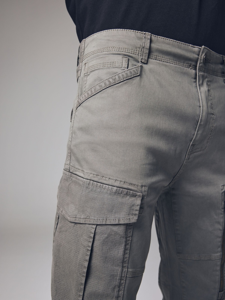Pale Green Slim Fit Zip Detail Stretch Cargo Trousers - Image 6 of 11