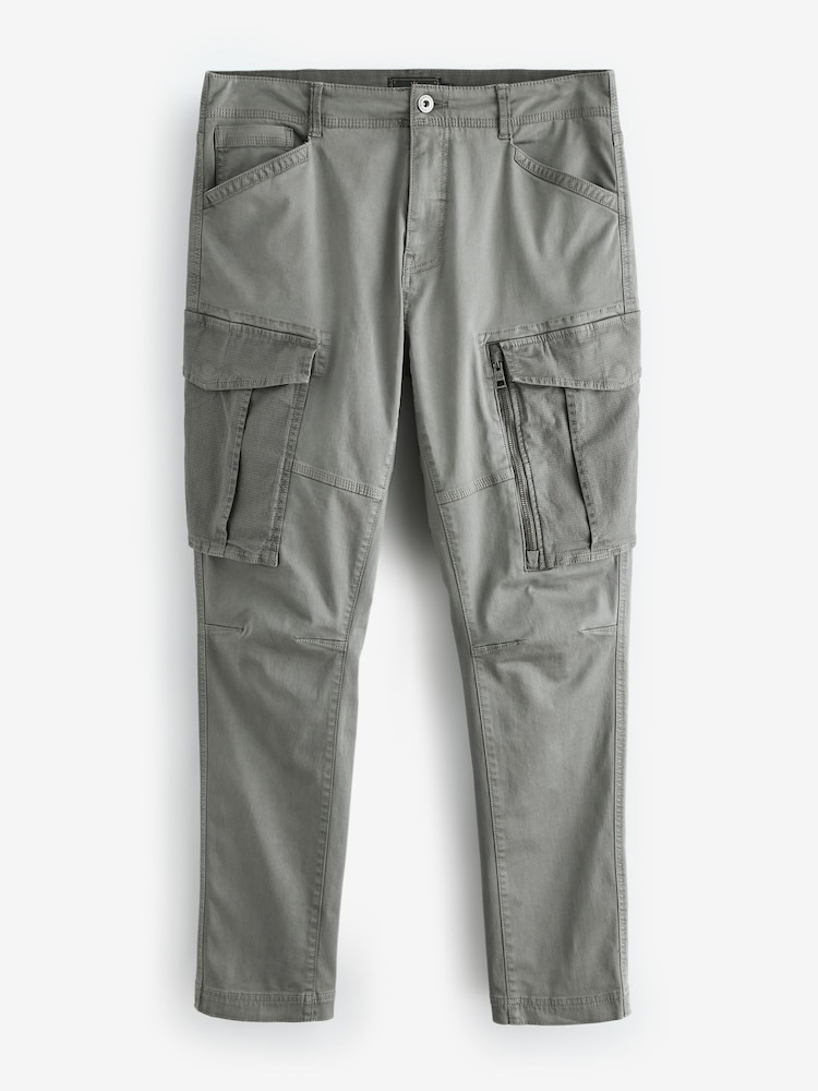 Pale Green Slim Fit Zip Detail Stretch Cargo Trousers - Image 7 of 11