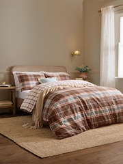 Wylder Nature Chocolate Berry Brushed Cotton Braemar Check Reversible Duvet Set - Image 1 of 3