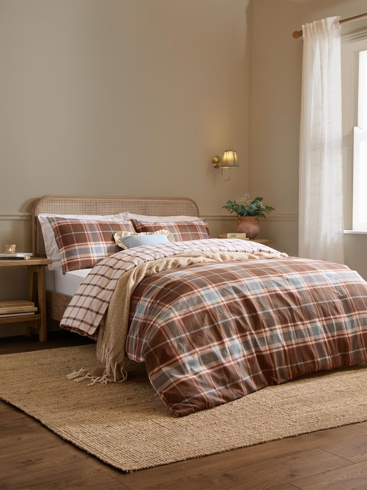 Wylder Nature Chocolate Berry Brushed Cotton Braemar Check Reversible Duvet Set - Image 1 of 3