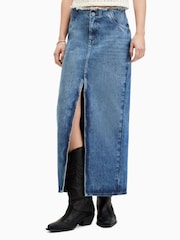 AllSaints Blue Cyra Maxi 100% Cotton Skirt - Image 2 of 7