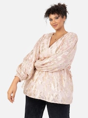 Lovedrobe Pink Long Sleeve Foiled Gathered Waist Peplum Top - Image 3 of 5