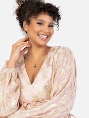 Lovedrobe Pink Long Sleeve Foiled Gathered Waist Peplum Top - Image 4 of 5