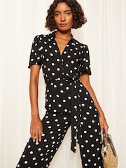 Friends Like These Black Collar Button Through Culotte Jumpsuit - Image 1 of 4