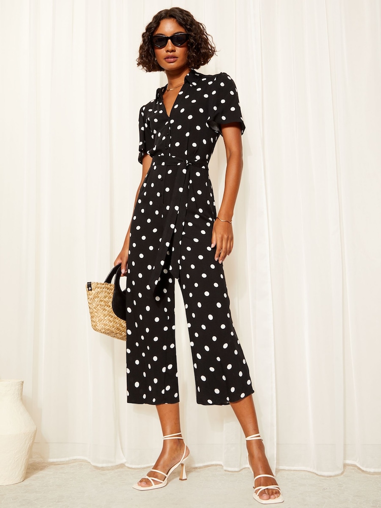 Friends Like These Black Collar Button Through Culotte Jumpsuit - Image 2 of 4