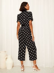 Friends Like These Black Collar Button Through Culotte Jumpsuit - Image 4 of 4