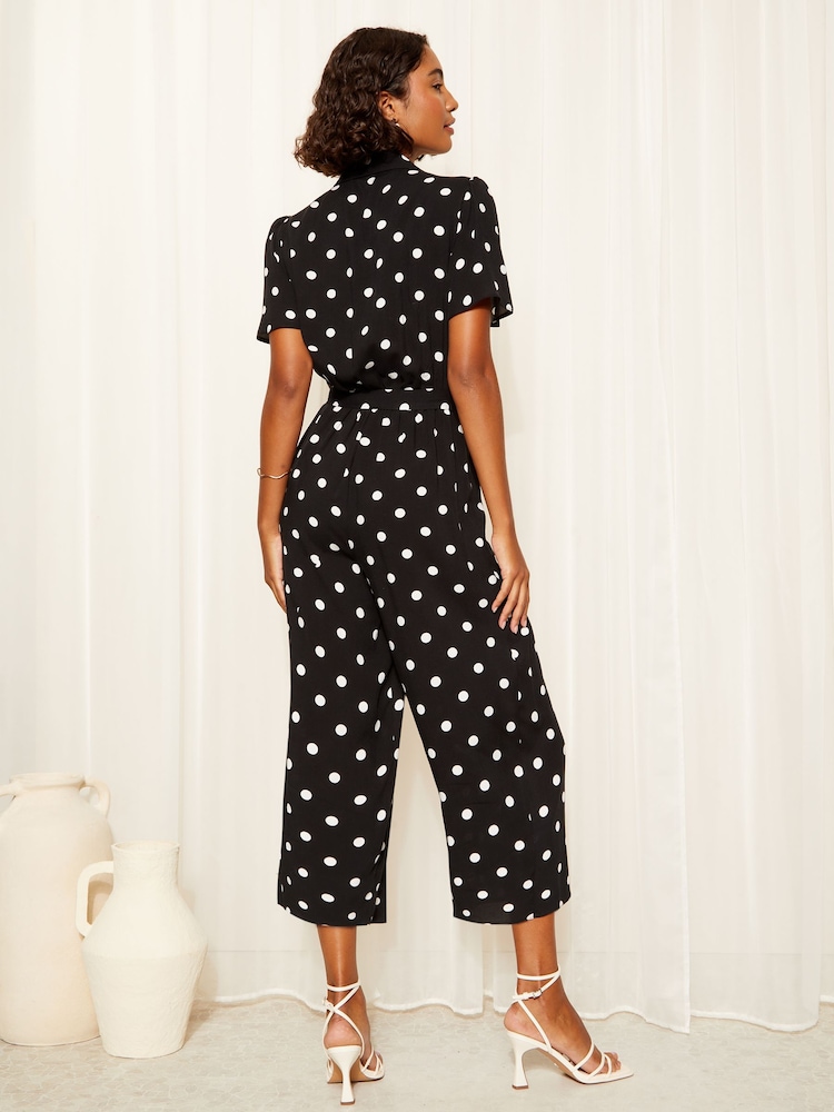 Friends Like These Black Collar Button Through Culotte Jumpsuit - Image 4 of 4