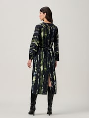 Green Abstract Blur Print Long Sleeve Batwing Midi Dress - Image 3 of 8
