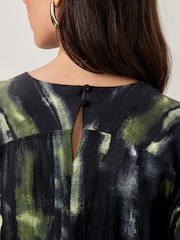 Green Abstract Blur Print Long Sleeve Batwing Midi Dress - Image 4 of 8
