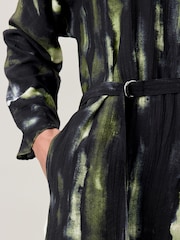 Green Abstract Blur Print Long Sleeve Batwing Midi Dress - Image 5 of 8