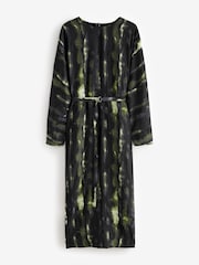 Green Abstract Blur Print Long Sleeve Batwing Midi Dress - Image 6 of 8