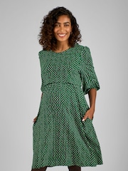 JoJo Maman Bébé Green Geo Round Neck Double Layer Maternity & Nursing Dress - Image 1 of 4