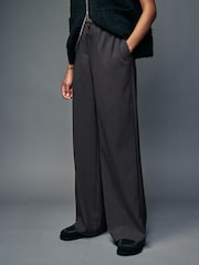 Charcoal Grey Drawstring Waist Tie Front Wide Leg Trousers - Image 2 of 7