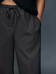 Charcoal Grey Drawstring Waist Tie Front Wide Leg Trousers - Image 4 of 7