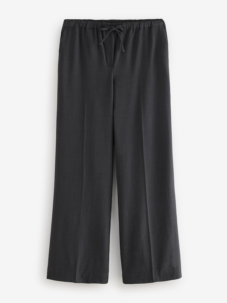 Charcoal Grey Drawstring Waist Tie Front Wide Leg Trousers - Image 5 of 7