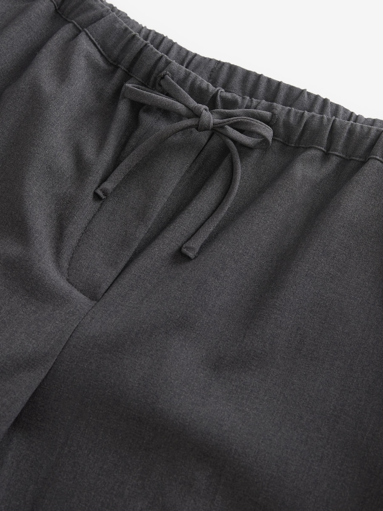 Charcoal Grey Drawstring Waist Tie Front Wide Leg Trousers - Image 6 of 7