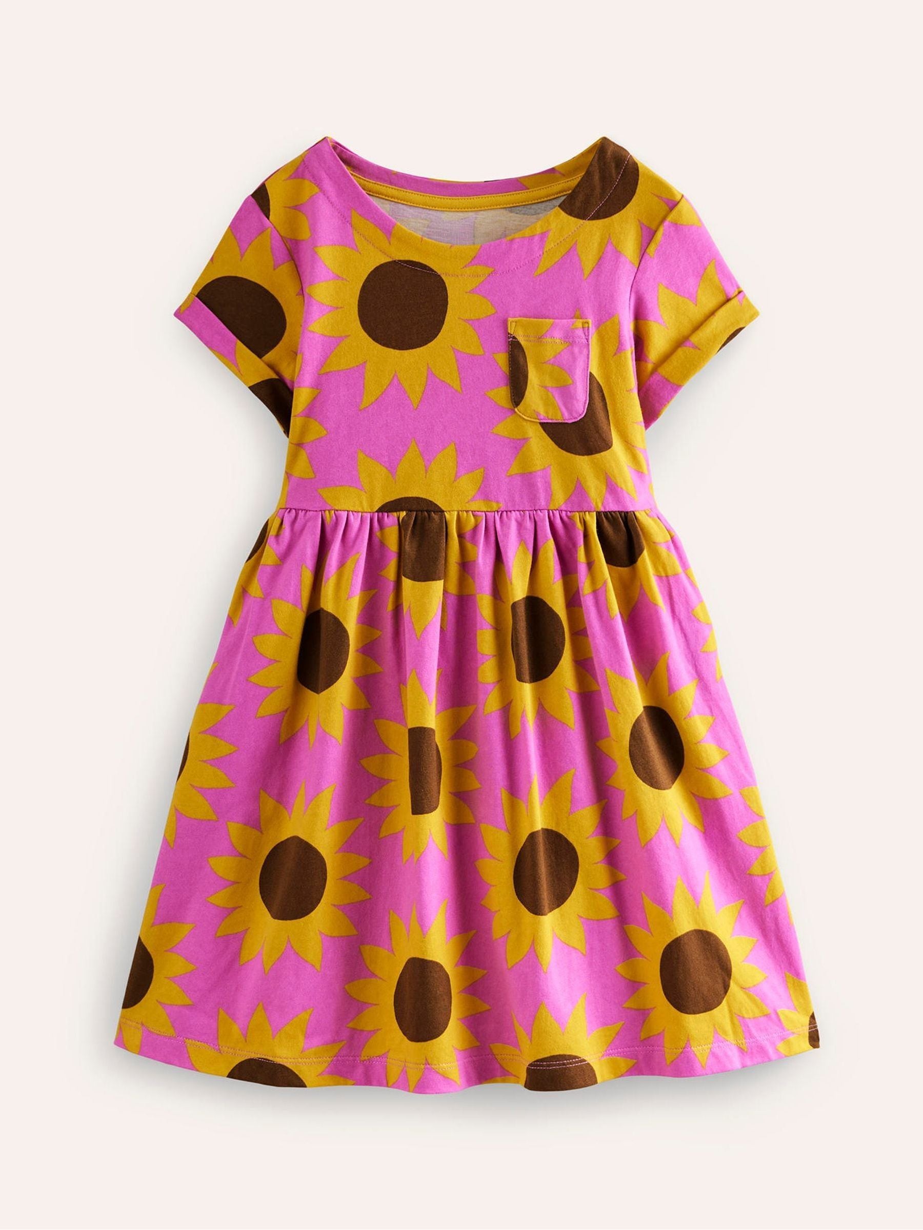 Buy Boden Pink 100 Cotton Sunflower Short Sleeved Fun Jersey Dress from Next Luxembourg