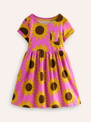 Boden Pink 100% Cotton Sunflower Short Sleeved Fun Jersey Dress - Image 1 of 4