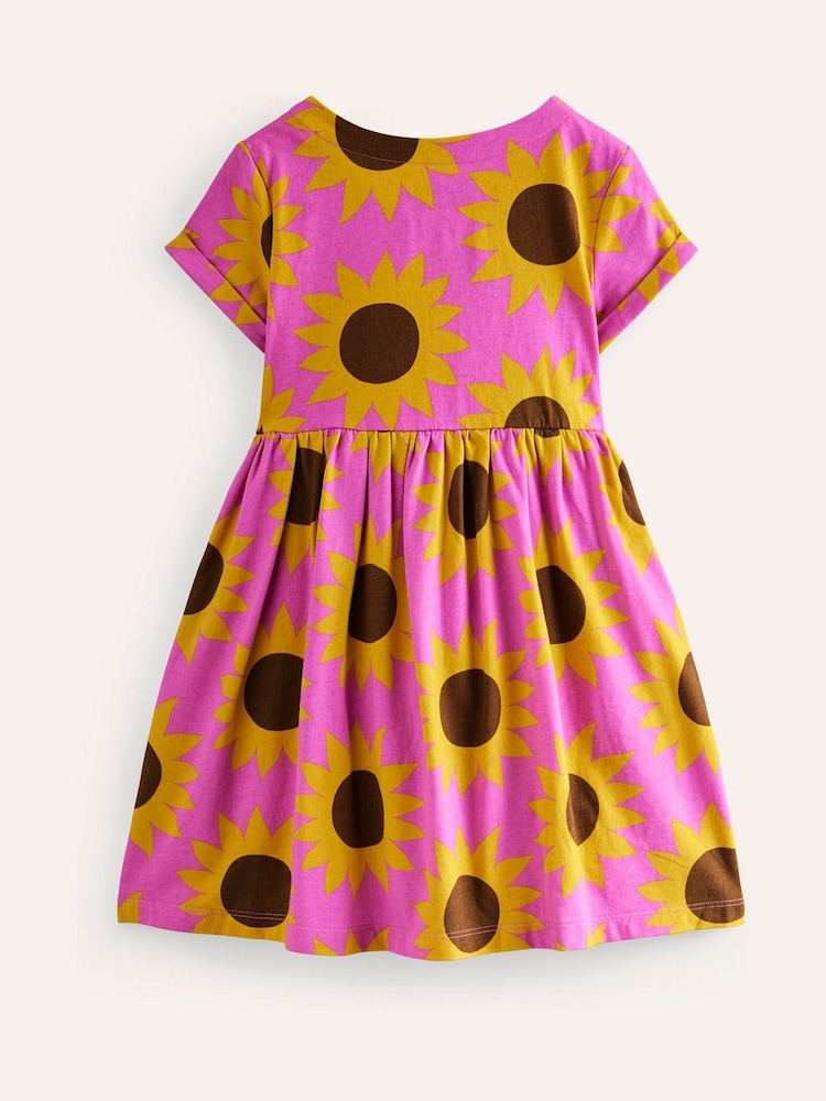 Boden Pink 100% Cotton Sunflower Short Sleeved Fun Jersey Dress - Image 2 of 4 Boden Pink 100% Cotton Sunflower Short Sleeved Fun Jersey Dress - Image 2 of 4