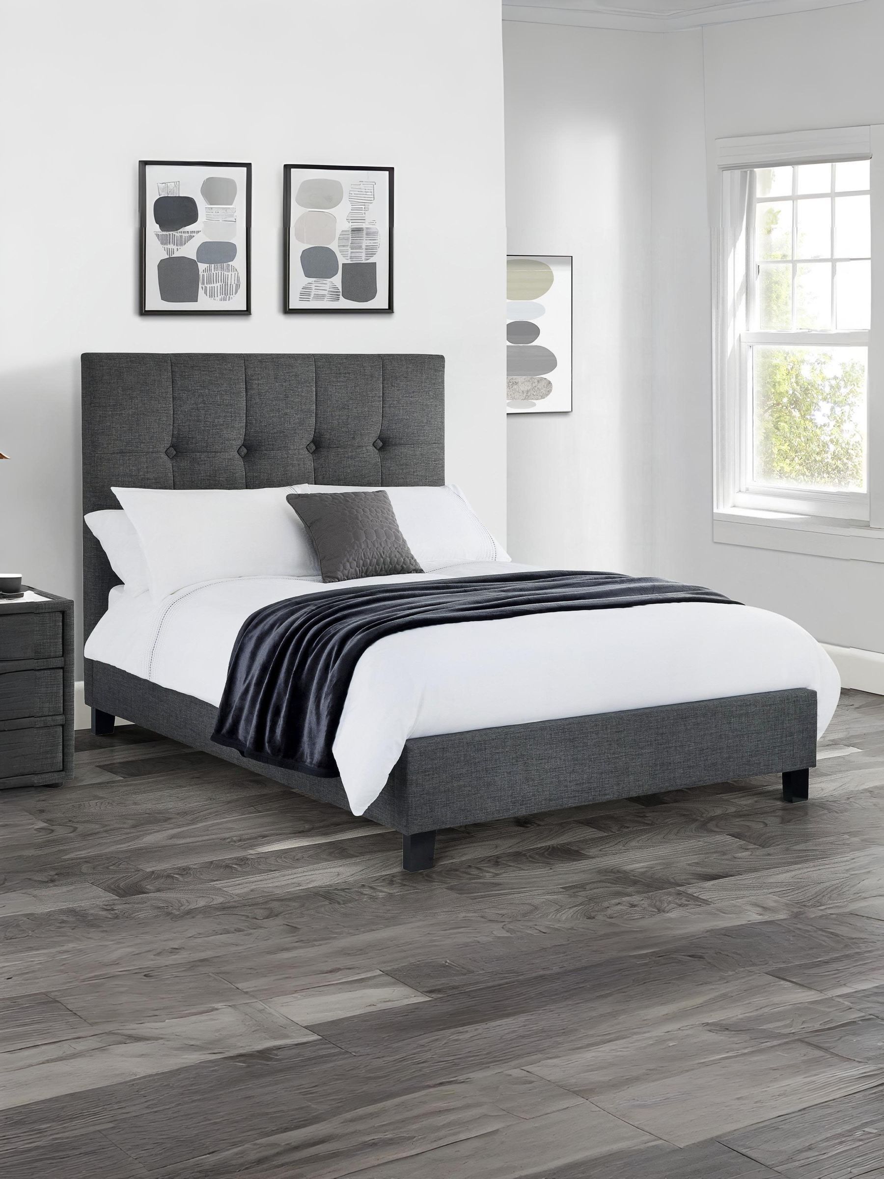Julian Bowen Sorrento Bed, King, Linen, Grey - W161 x D215cm | Contemporary Upholstered Bed Frame, 150cm/5ft, No Box Spring Needed, High Button Tufted Headboard with Padding - Image 5