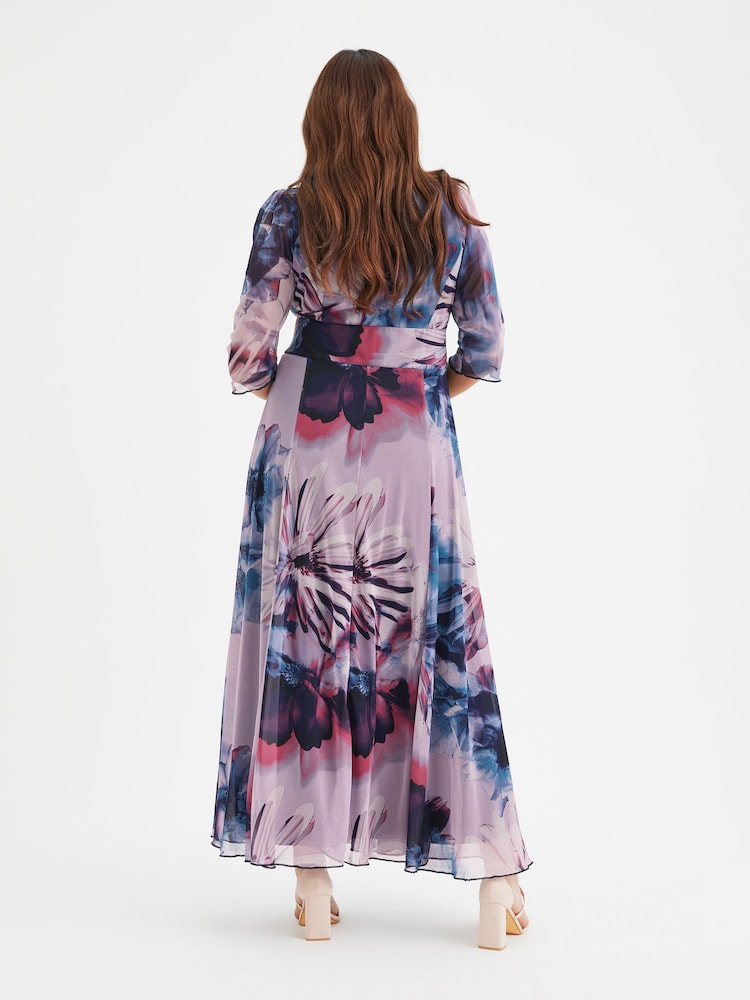 Синий пурпурный с разноцветным принтом - Scarlett & Jo Float Isabelle Curve Angel Sleeve Maxi Dress - Image 2 of 4
