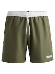 BOSS Green Contrast-logo Swim Shorts In Recycled Material - Image 4 of 4