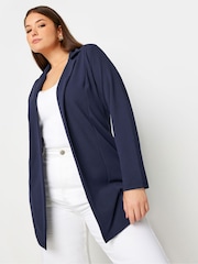 Yours Curve Navy Blue Longline Blazer - Image 1 of 6