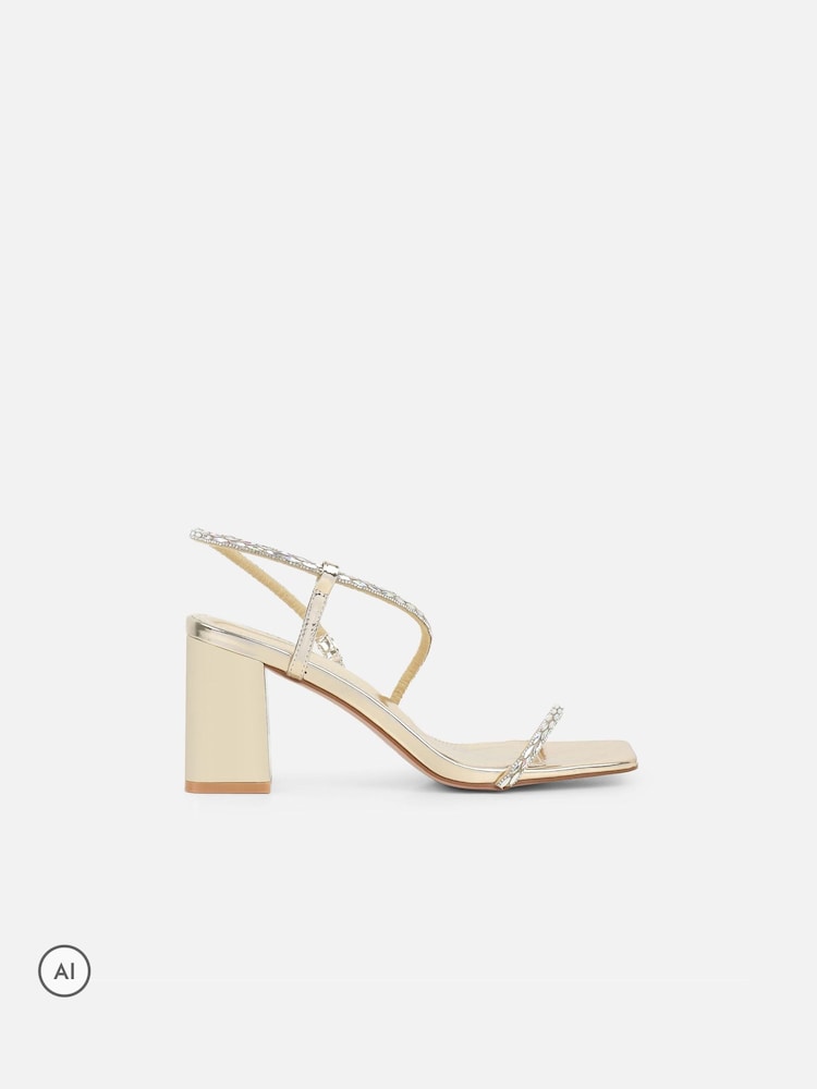 Simmi London Gold Maxine Diamante Blocked Heel Sandals - Image 2 of 4