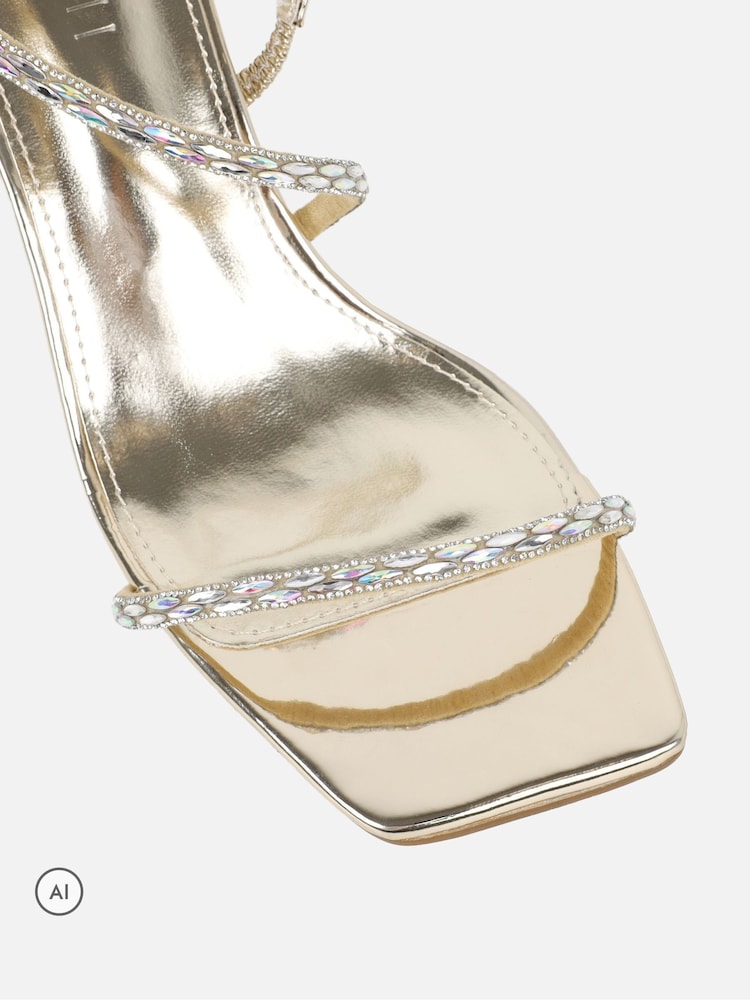 Simmi London Gold Maxine Diamante Blocked Heel Sandals - Image 4 of 4