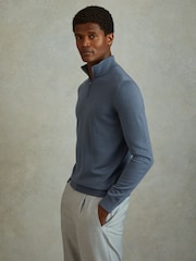 Reiss Airforce Blue Maxwell Merino Wool Half-Zip Polo Shirt - Image 1 of 6
