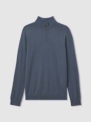 Reiss Airforce Blue Maxwell Merino Wool Half-Zip Polo Shirt - Image 2 of 6
