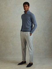 Reiss Airforce Blue Maxwell Merino Wool Half-Zip Polo Shirt - Image 3 of 6
