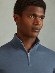Reiss Airforce Blue Maxwell Merino Wool Half-Zip Polo Shirt - Image 4 of 6