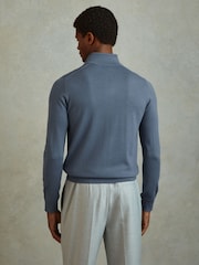 Reiss Airforce Blue Maxwell Merino Wool Half-Zip Polo Shirt - Image 5 of 6