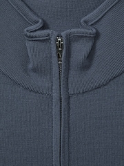 Reiss Airforce Blue Maxwell Merino Wool Half-Zip Polo Shirt - Image 6 of 6