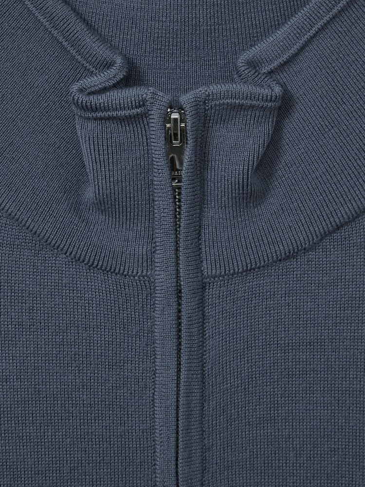 Reiss Airforce Blue Maxwell Merino Wool Half-Zip Polo Shirt - Image 6 of 6