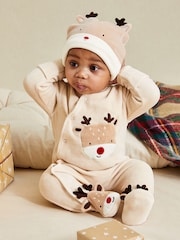 Piedra - JoJo Maman Bébé Cotton Christmas Zip Appliqué Sleepsuit - Imagen 2 de 6