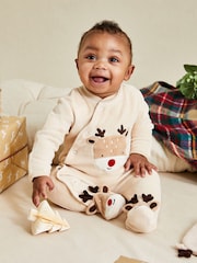 Piedra - JoJo Maman Bébé Cotton Christmas Zip Appliqué Sleepsuit - Imagen 3 de 6