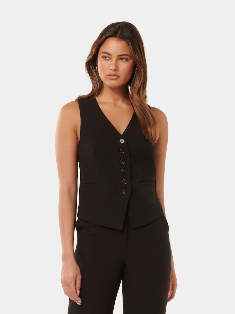 Forever New Black Pure Linen Dana Waistcoat - Image 1 of 5