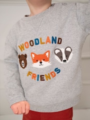 JoJo Maman Bébé Grey Marl Woodland Friends Appliqué Sweatshirt - Image 2 of 5