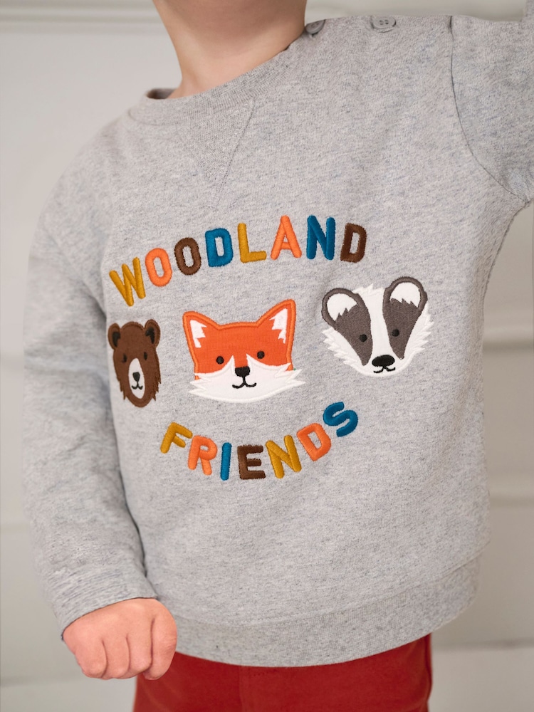 JoJo Maman Bébé Grey Marl Woodland Friends Appliqué Sweatshirt - Image 2 of 5