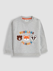 JoJo Maman Bébé Grey Marl Woodland Friends Appliqué Sweatshirt - Image 3 of 5