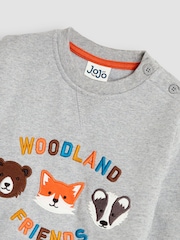 JoJo Maman Bébé Grey Marl Woodland Friends Appliqué Sweatshirt - Image 5 of 5