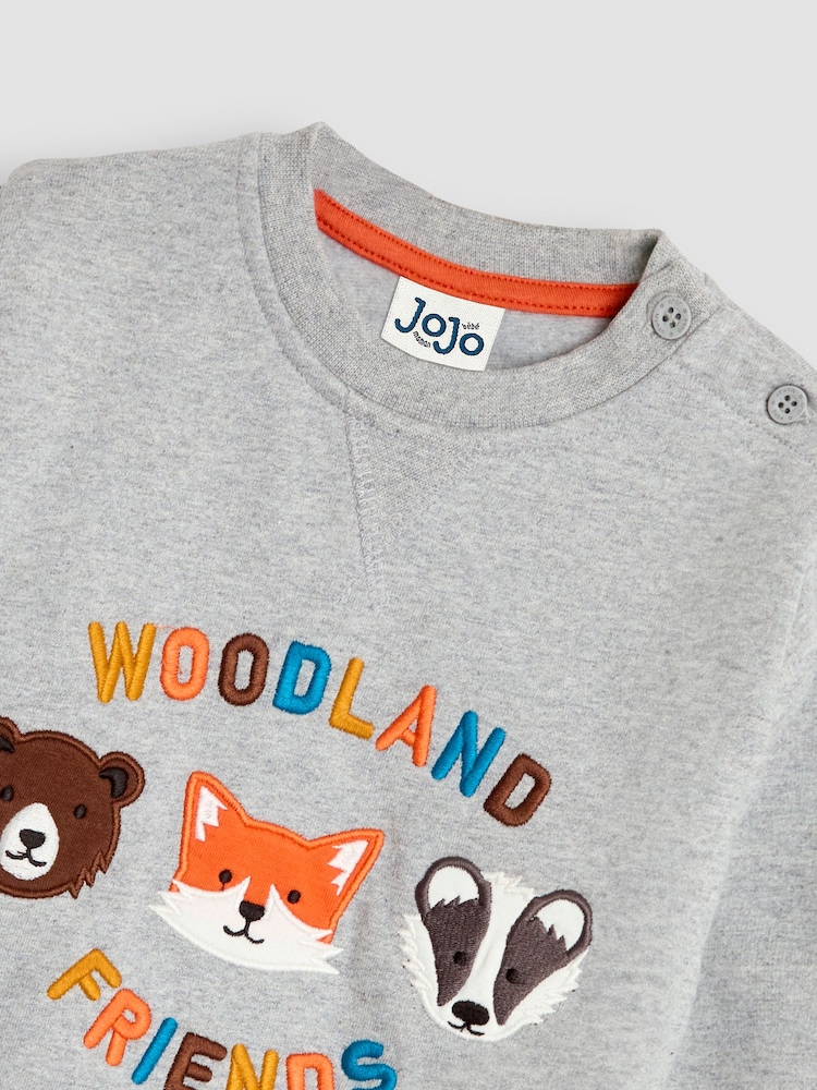 JoJo Maman Bébé Grey Marl Woodland Friends Appliqué Sweatshirt - Image 5 of 5