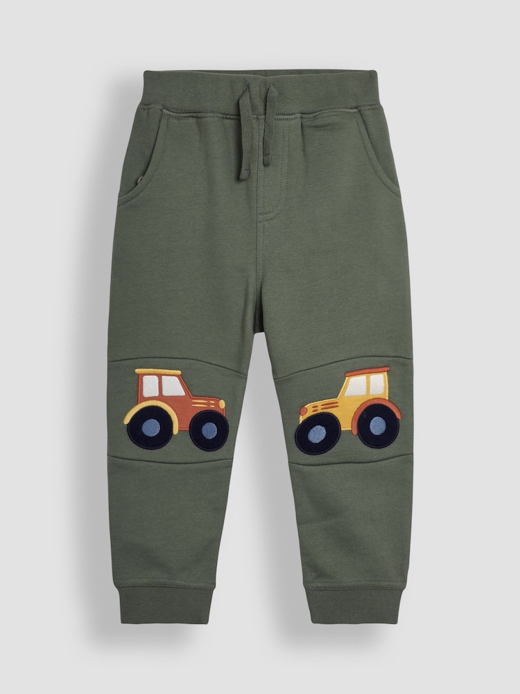 JoJo Maman Bébé Khaki Green Tractor Appliqué Pet in Pocket Knee Joggers - Image 1 of 4