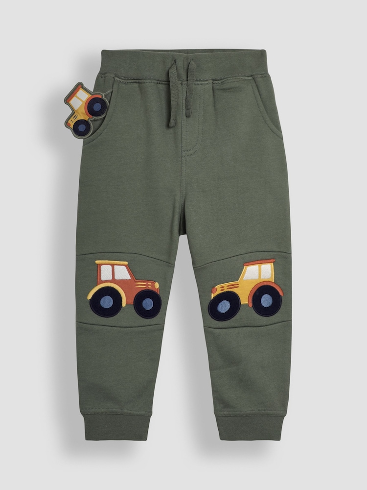 JoJo Maman Bébé Khaki Green Tractor Appliqué Pet in Pocket Knee Joggers - Image 4 of 4