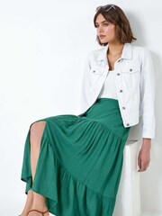 Roman Green Textured Button Tiered Midi Skirt - Image 1 of 5