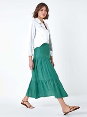 Roman Green Textured Button Tiered Midi Skirt - Image 2 of 5