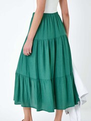 Roman Green Textured Button Tiered Midi Skirt - Image 3 of 5